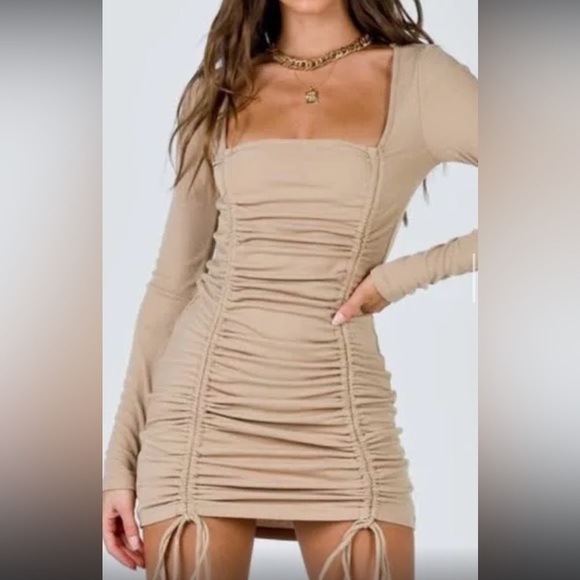 PRINCESS POLLY MIKAYLA MINI DRESS in Beige - Picture 1 of 4